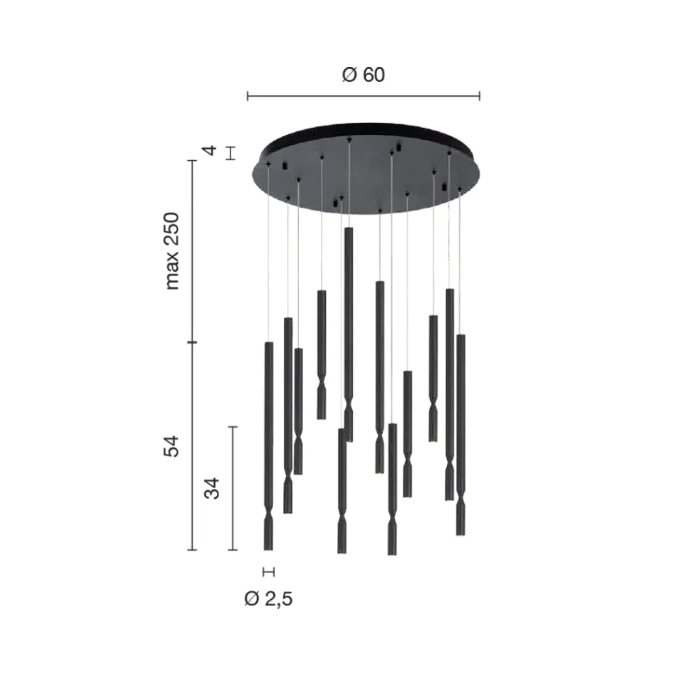 Ljuskrona med 12 LED-lampor i målad metall och justerbara kablar - lärk Viadurini