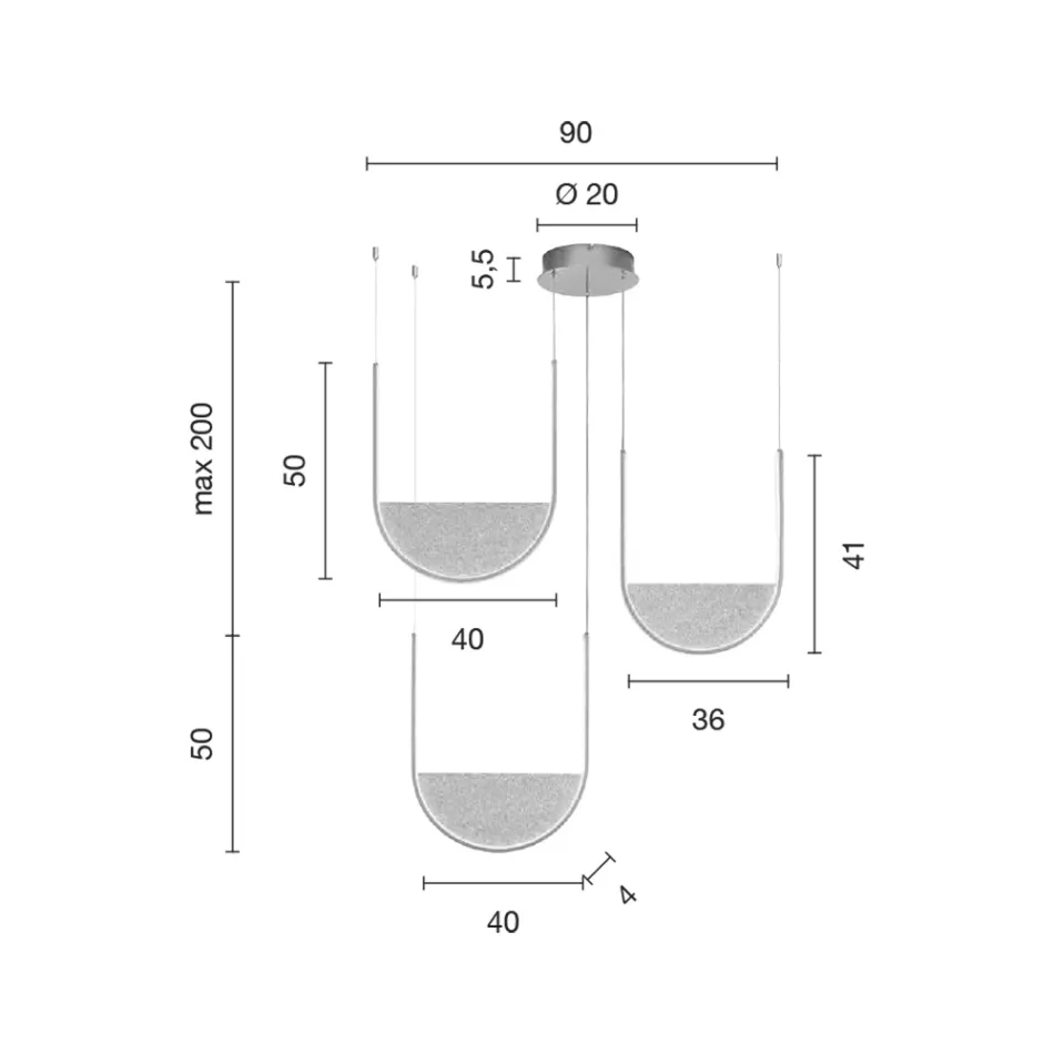 Ljuskrona med 3 lysdioder med löstagbar insats i granulerat glas - Catalpa Viadurini