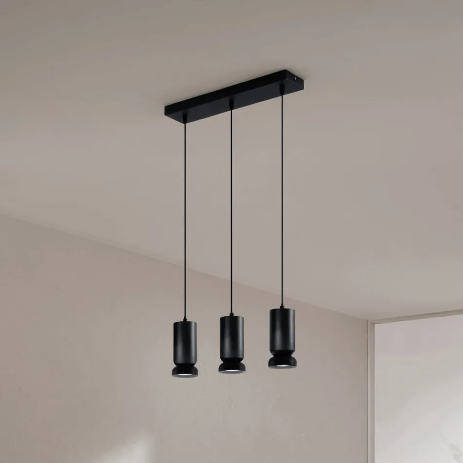 Ljuskrona med 3 lysdioder i pulverlackerad aluminium och justerbar kabel - Buxus Viadurini