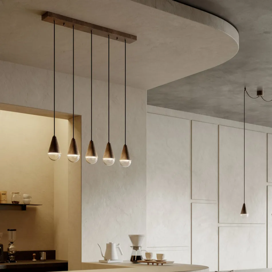 Ljuskrona med 5 lampor i järn och glas Tillverkad i Italien - Molnigt Viadurini