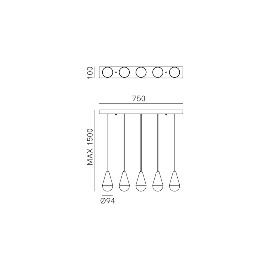 Ljuskrona med 5 lampor i järn och glas Tillverkad i Italien - Molnigt Viadurini