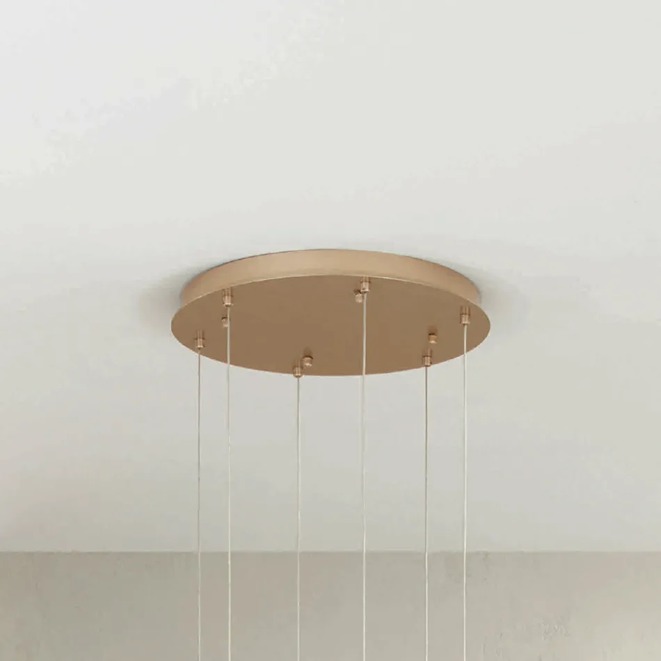 Ljuskrona med 6 lysdioder och rund bas i guldmålad metall - avenbok Viadurini