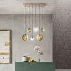 Ljuskrona med 6 lampor i blåst glas i form av en sfär tillverkad i Italien - Prilla Viadurini