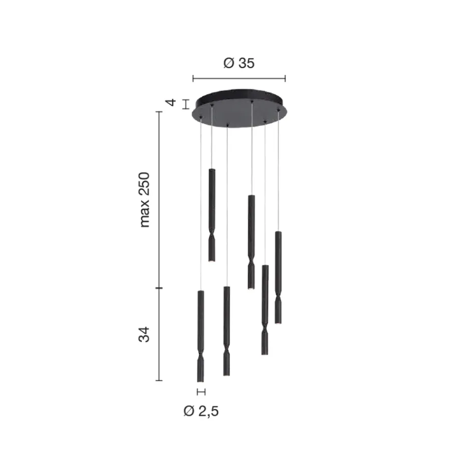 Ljuskrona med 6 LED-lampor i målad metall och justerbara kablar - lärk Viadurini