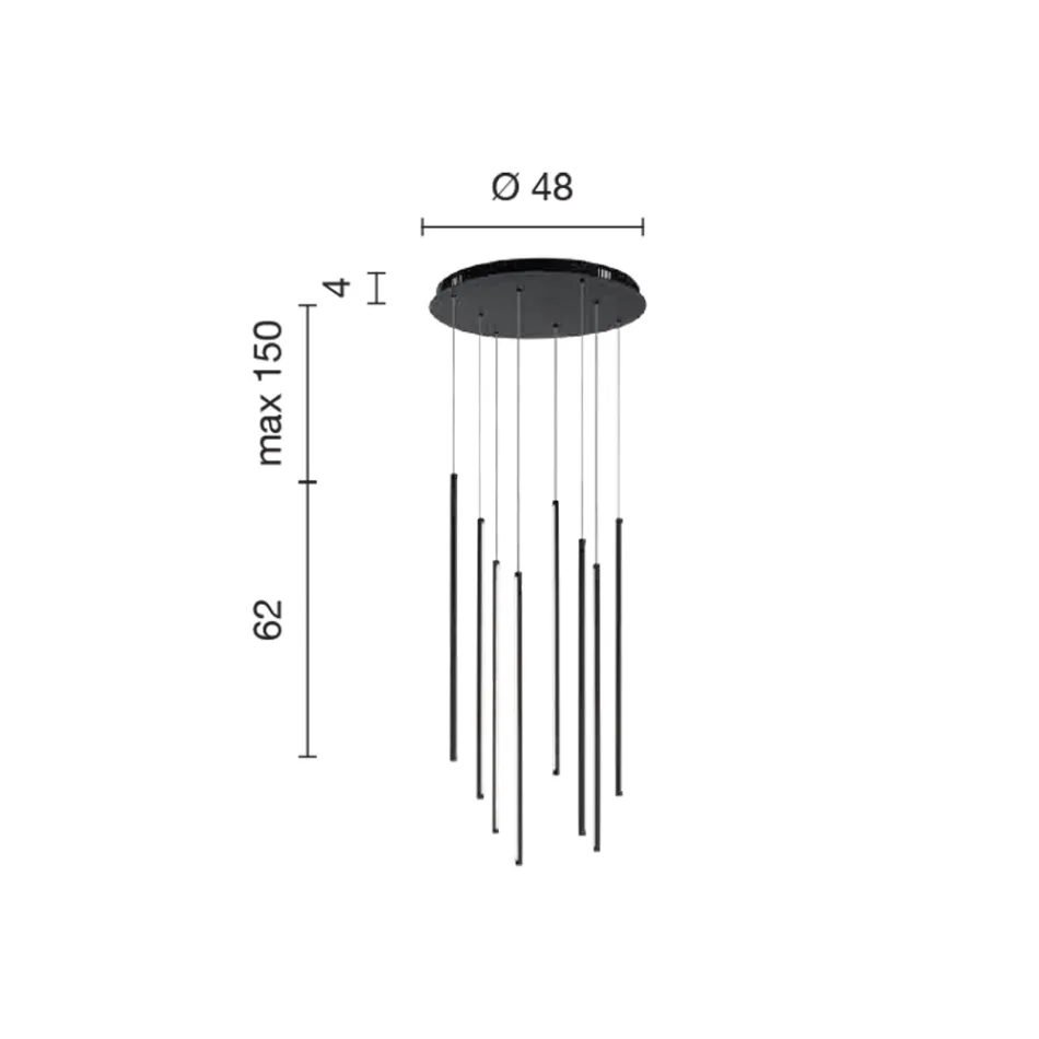 Ljuskrona med 8 LED-lampor i guldmålad metall och justerbara kablar - Orange Viadurini
