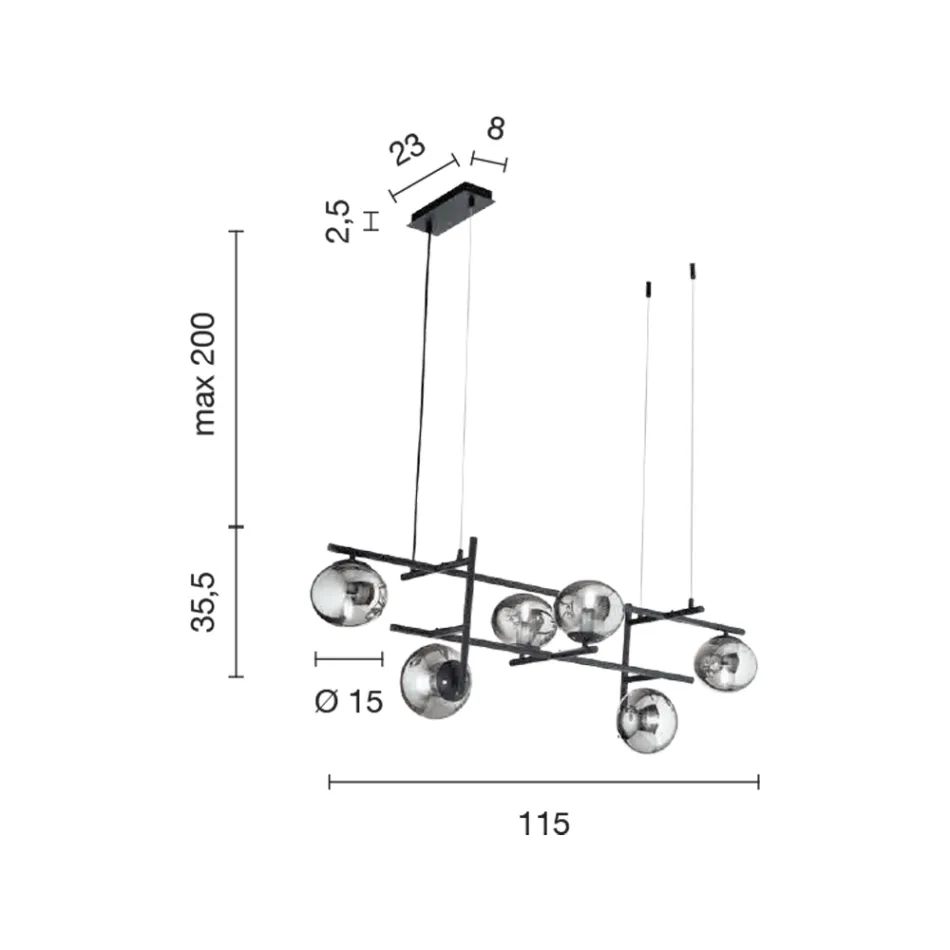 Ljuskrona med LED i guldmålad metall och blåst glas - Ailanto Viadurini