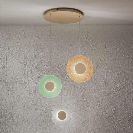 Ljuskrona med LED-ljus i målad metall och färgat kornglas - Albizia Viadurini