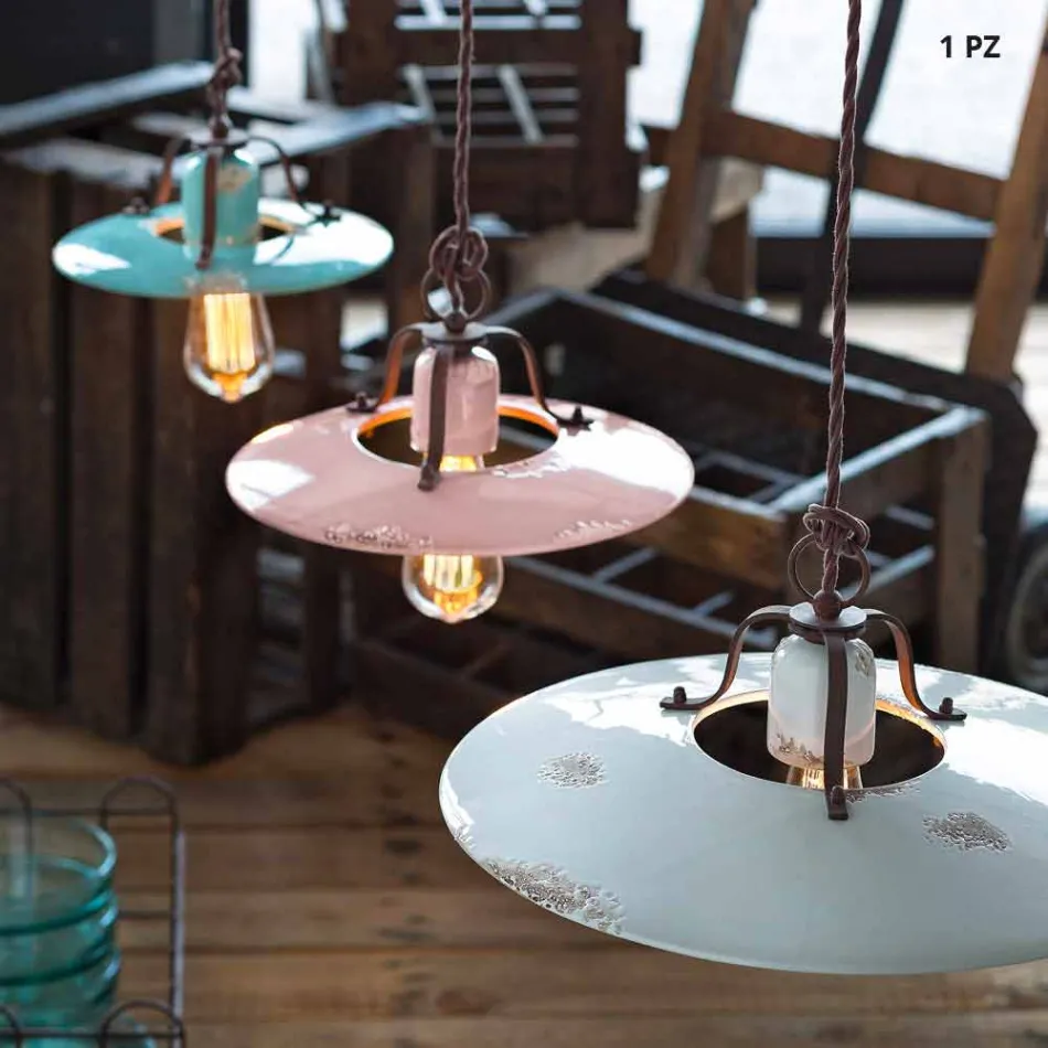 land Ljuskrona i keramik och metall Monica Ferroluce Viadurini