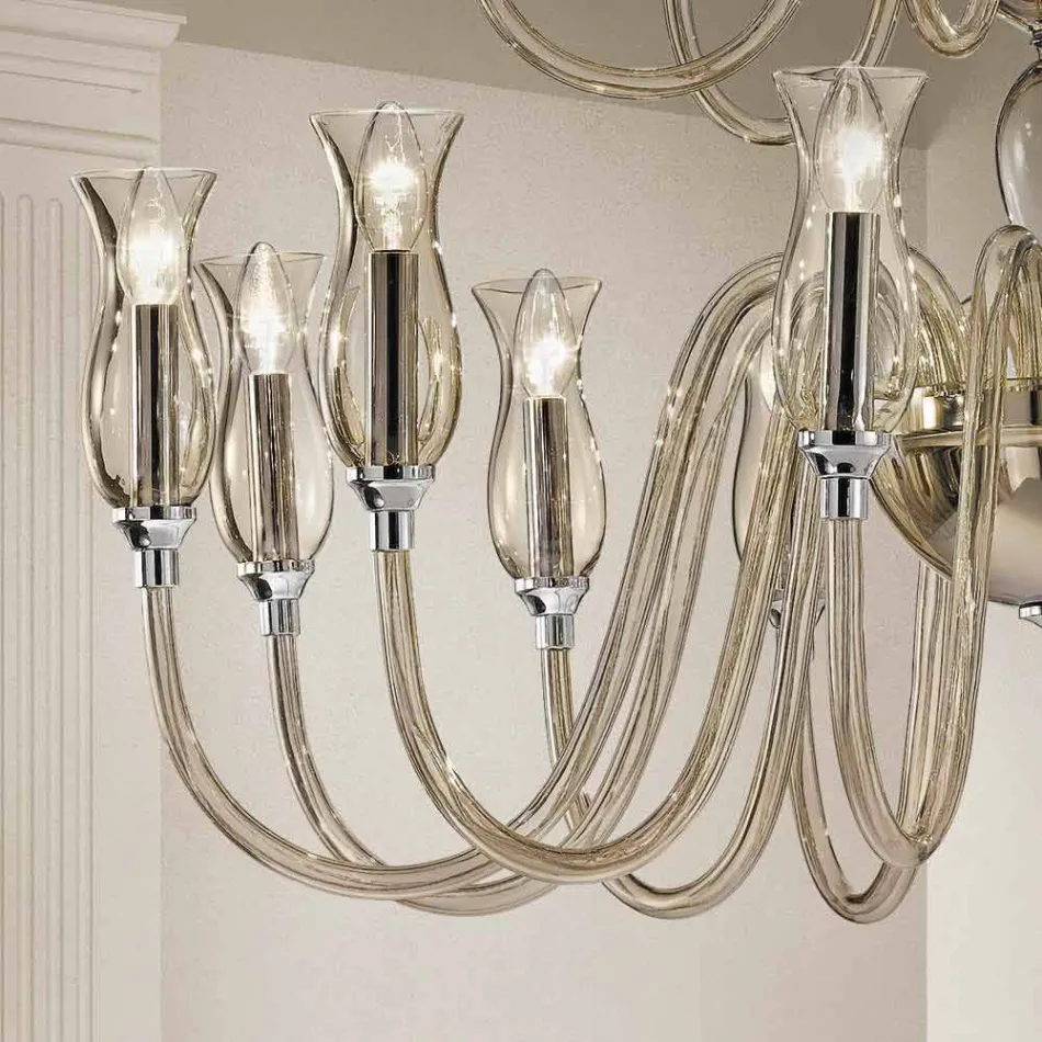 Handgjord ljuskrona med 18 lampor i Venedigs glas tillverkad i Italien - Vittoria Viadurini