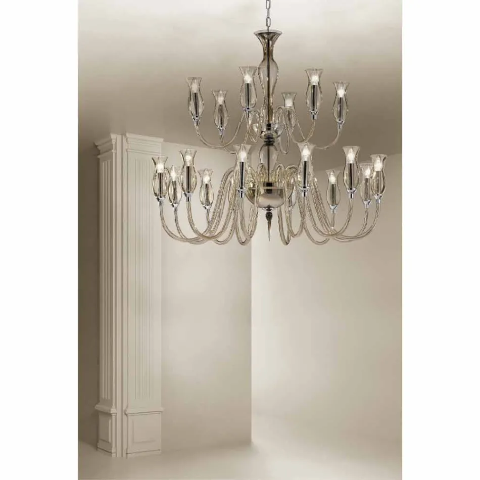 Handgjord ljuskrona med 18 lampor i Venedigs glas tillverkad i Italien - Vittoria Viadurini