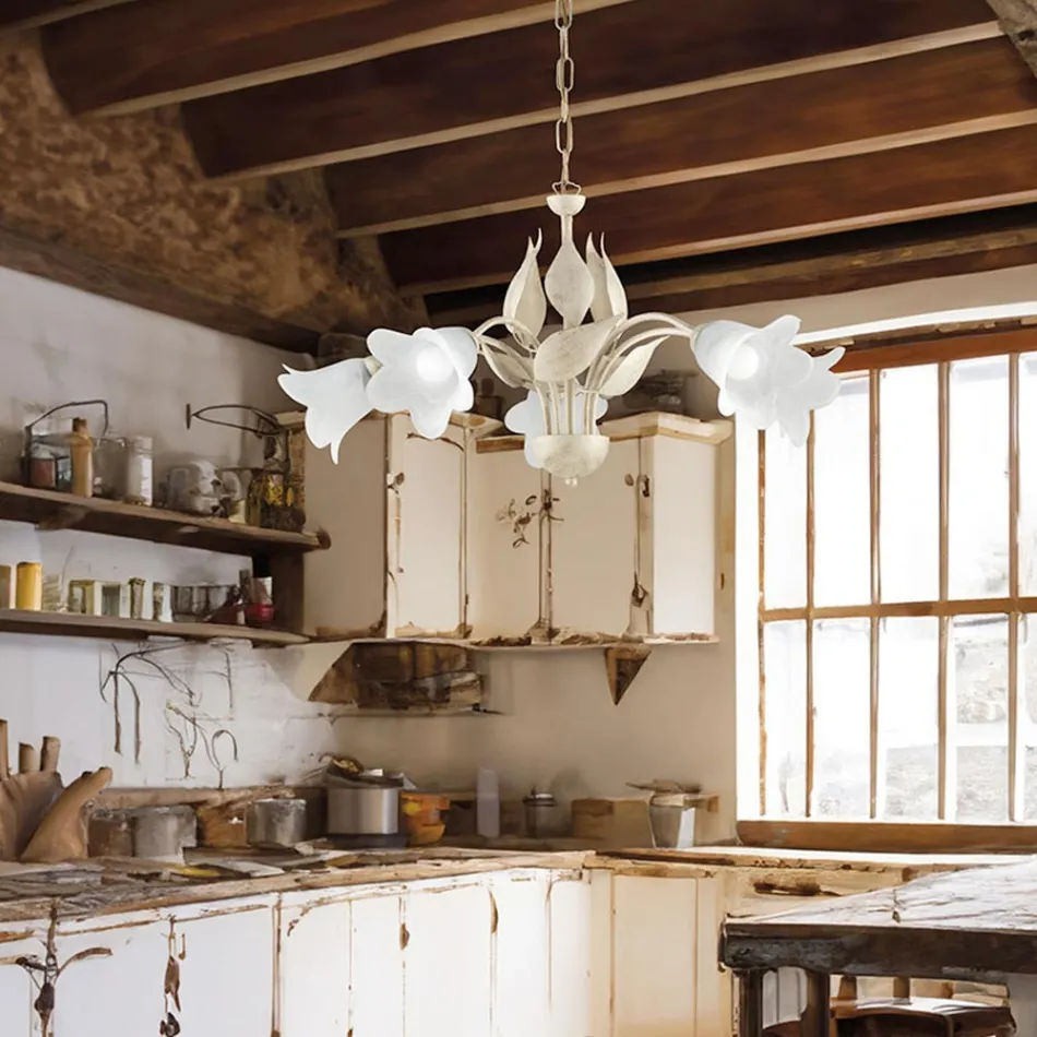 Metall- och glaskrona för att lysa upp raffinerade interiörer – Sirio Viadurini