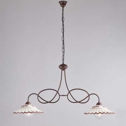 Vit keramisk metallkrona med 2 ljus för inomhusbruk - Polaris Viadurini