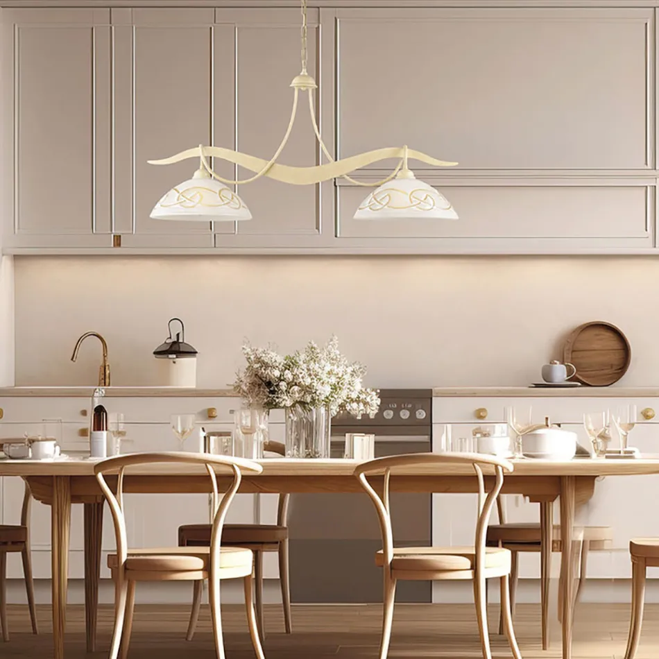 2-ljuskrona i glas och metall för inomhusbelysning - Musca Viadurini