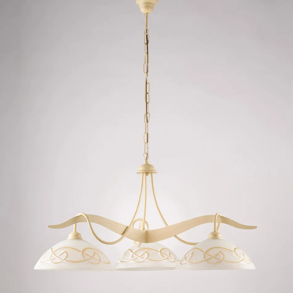 3-ljuskrona i glas och metall för inomhusbelysning - Musca Viadurini