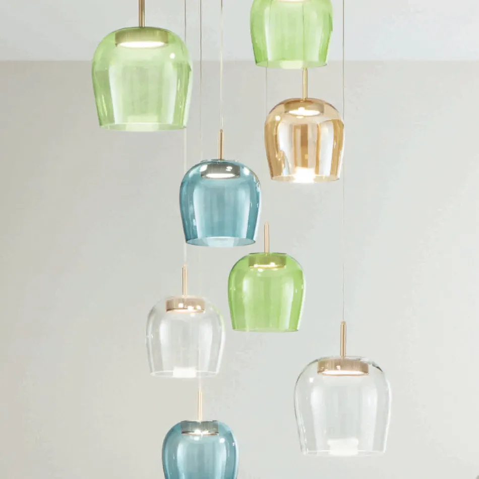 Guldmålad metallkrona med LED-ljus och färgat glas - avenbok Viadurini