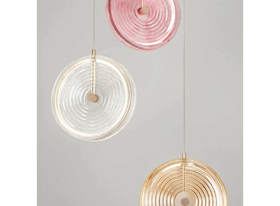 Ljuskrona i målad metall och glas dekorerad med koncentriska linjer - Hackberry Viadurini
