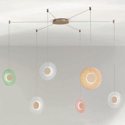 Ljuskrona i målad metall och färgat glas med LED-ljus - Albizia Viadurini