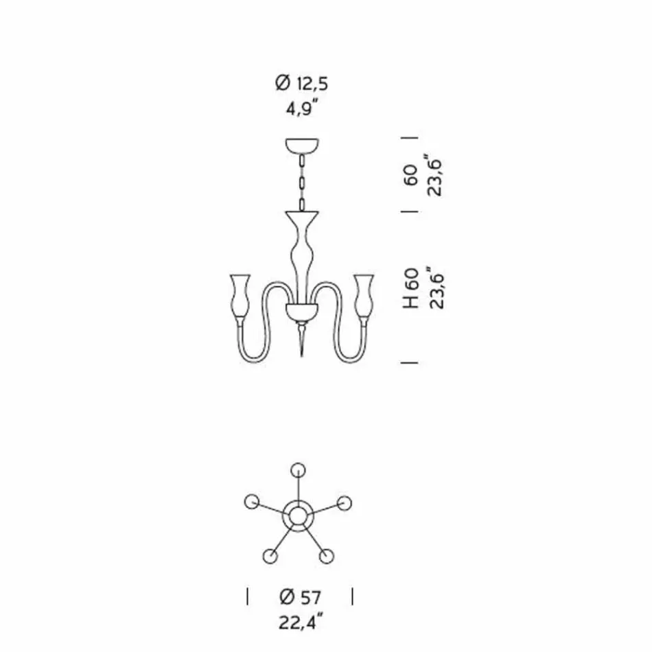 5 ljus Venetiansk glaskrona handgjord i Italien - Vittoria Viadurini