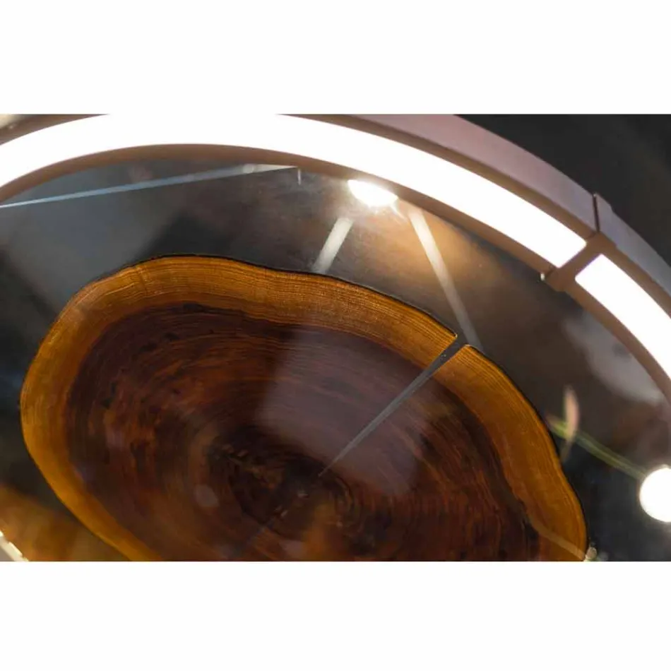 Modern ljuskrona av stål och glas med träinsats tillverkad i Italien - Seoul Viadurini