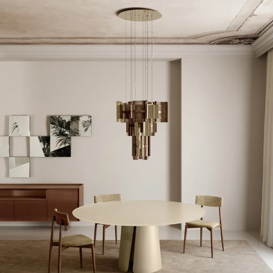 Velis - Elegant designad modern ljuskrona i smält glas tillverkad i Italien Viadurini