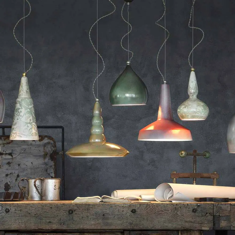 retro ljuskrona utformad keramisk suspension Ferroluce Viadurini
