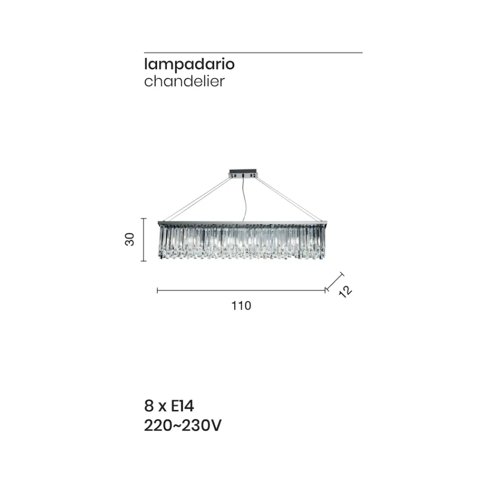 Klassisk lyxig hängande ljuskrona i metall och skärkristall - Zolando Viadurini
