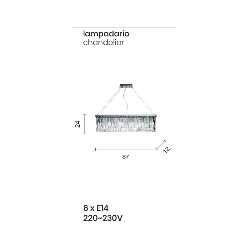 Klassisk lyxig hängande ljuskrona i metall och skärkristall - Zolando Viadurini