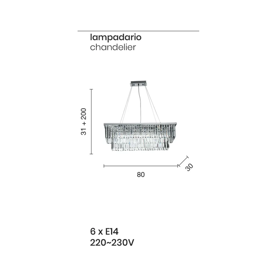 Klassisk hängande ljuskrona i metall och lyxslipad kristall - Mirielle Viadurini