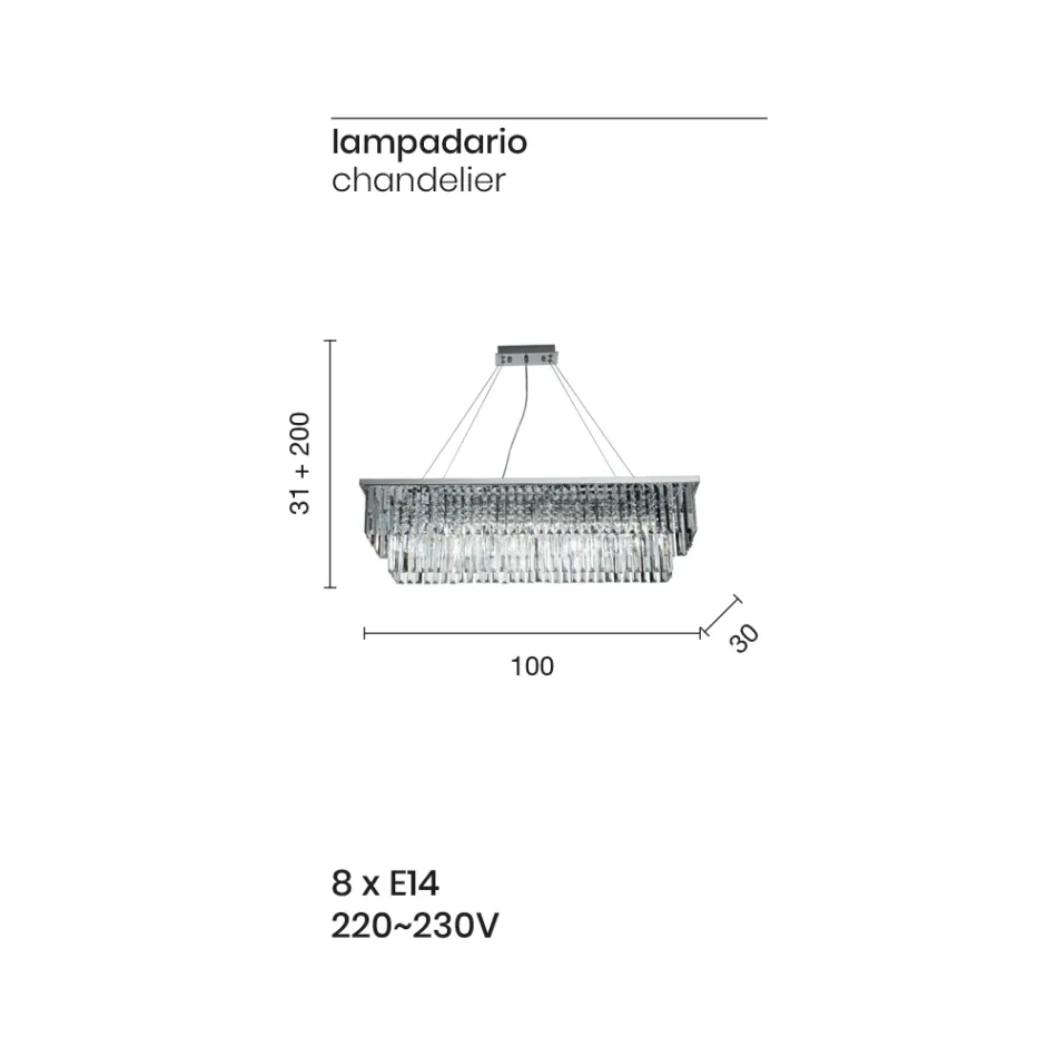 Klassisk hängande ljuskrona i metall och lyxslipad kristall - Mirielle Viadurini