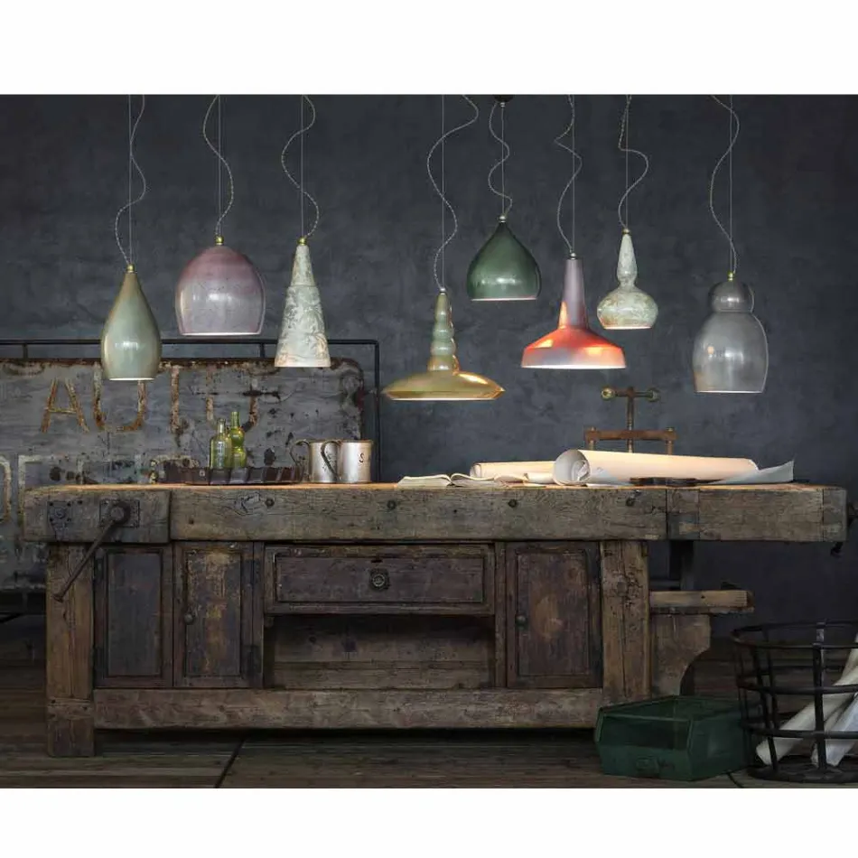 Ljuskrona upphängd i retrostil keramik Ferroluce Viadurini