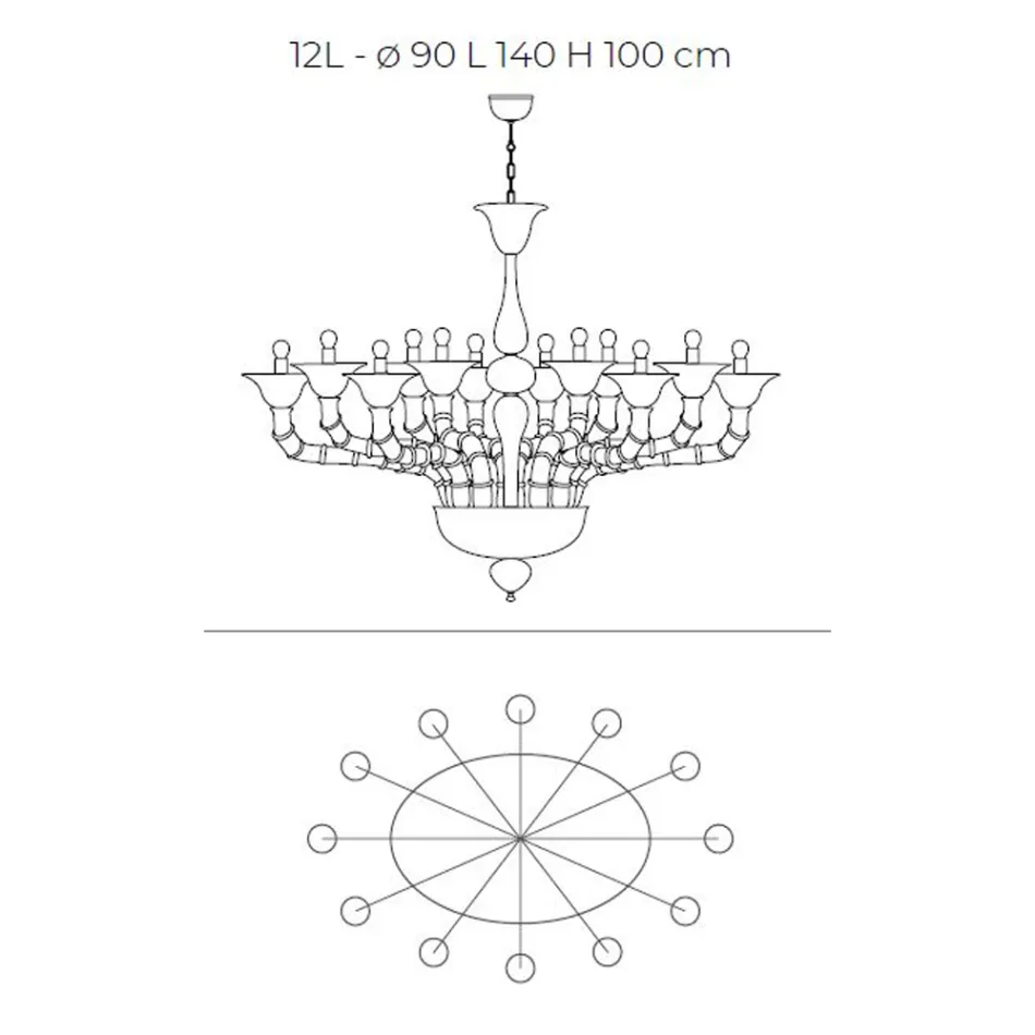 Klassisk stil ljuskrona i handblåst venetianskt glas - fåfänga Viadurini