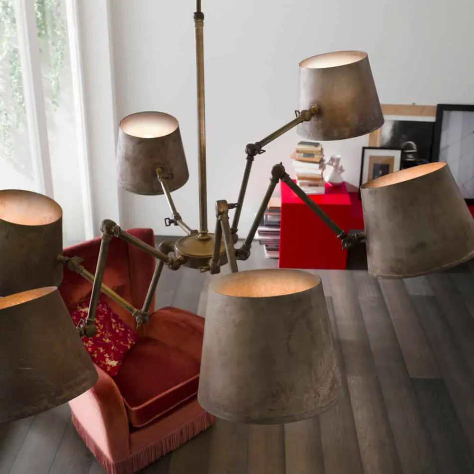 Industriell stil ljuskrona i järn och mässing Reporter Il Fanale Viadurini