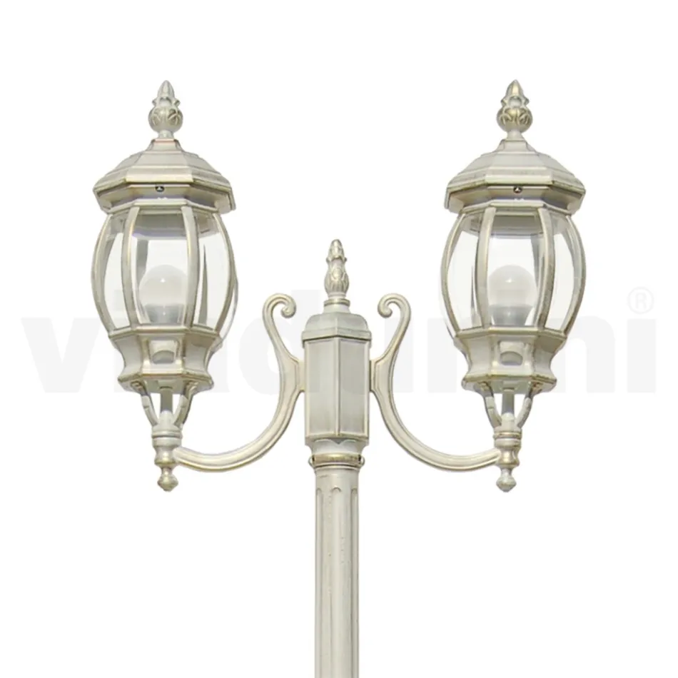 Lyktstolpe 2 Lights Vintage Style i vitt aluminium Tillverkad i Italien - Dodo Viadurini