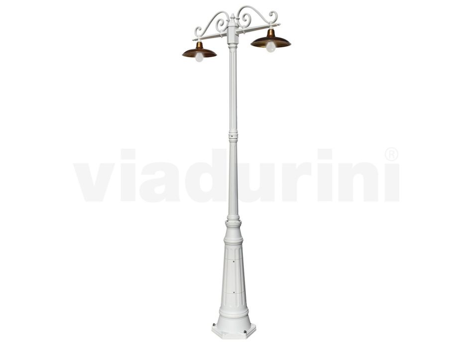Lyktstolpe 2 lampor i vintagestil i aluminium och mässing Tillverkad i Italien - Adela Viadurini