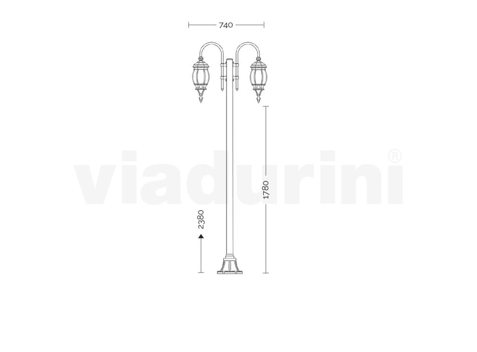 Lyktstolpe 2 Lights Vintage Style i grått aluminium Tillverkat i Italien - Empire Viadurini
