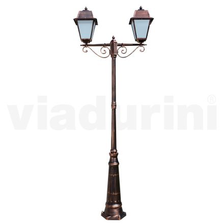 Lyktstolpe 2 lampor i vintagestil i aluminium Tillverkad i Italien - Doroty Viadurini
