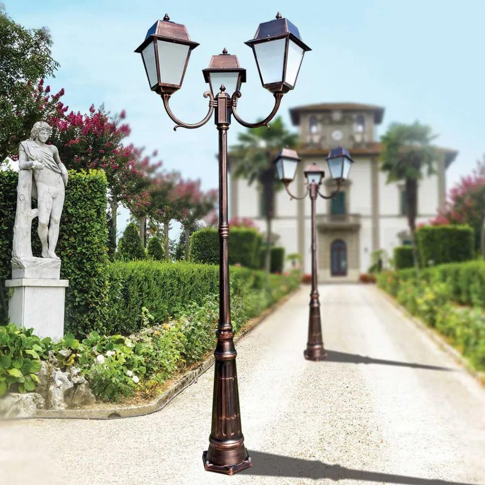 Lyktstolpe 3 Lights Vintage Style i aluminium och glas Tillverkad i Italien - Doroty Viadurini