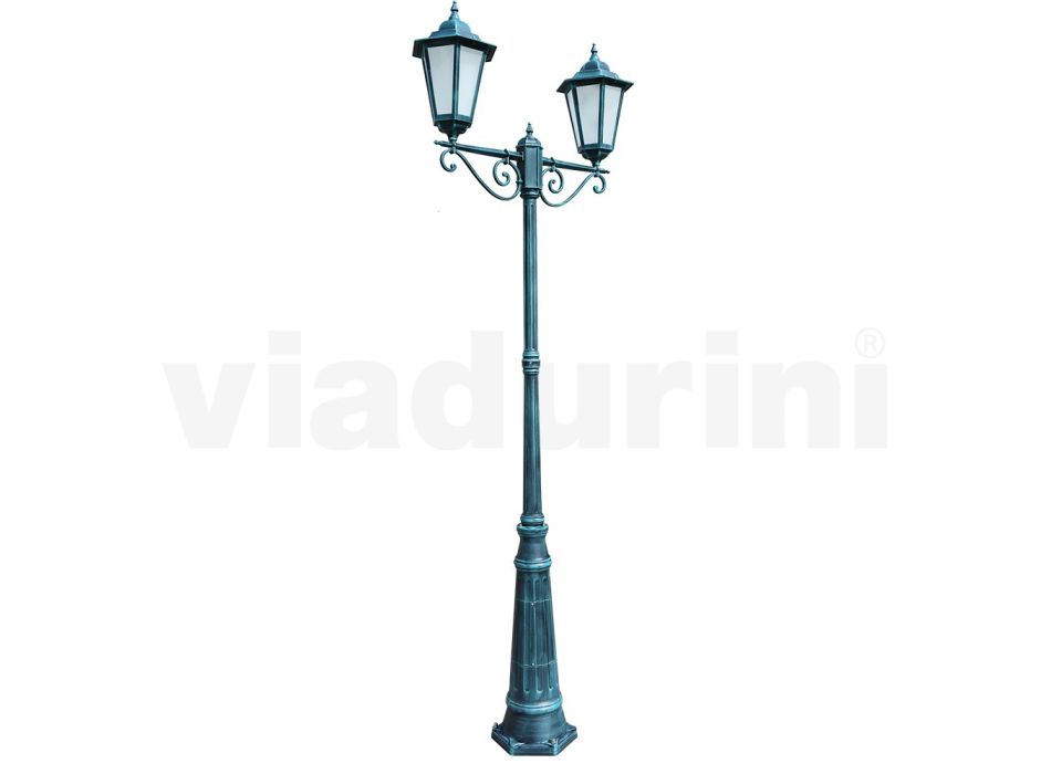 Lyktstolpe 2 lampor i aluminium och glas Made in Italy Vintage - Janira Viadurini