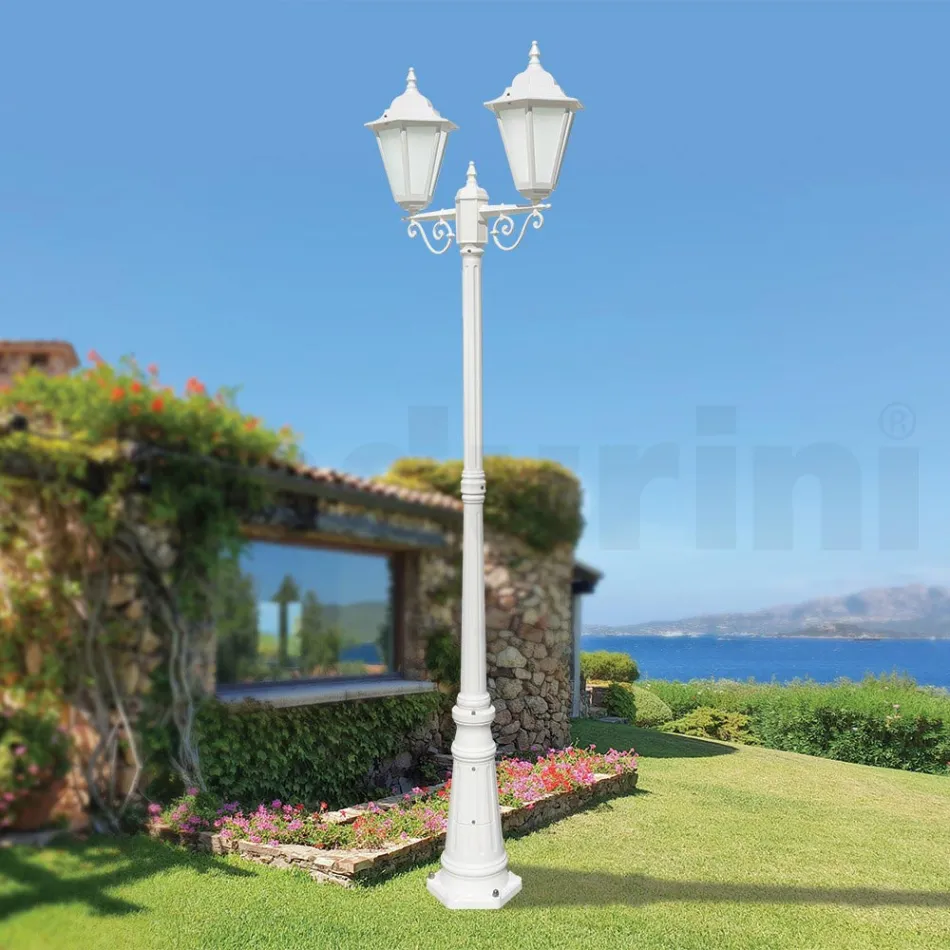 Vintage 2-Lights Lampa i Vit Aluminium Tillverkad i Italien - Terella Viadurini