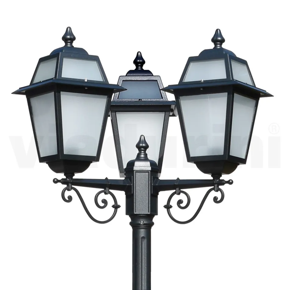 Trädgårdslyktstolpe 219 cm hög i antracitaluminium och sandblästrat glas - Elric Viadurini