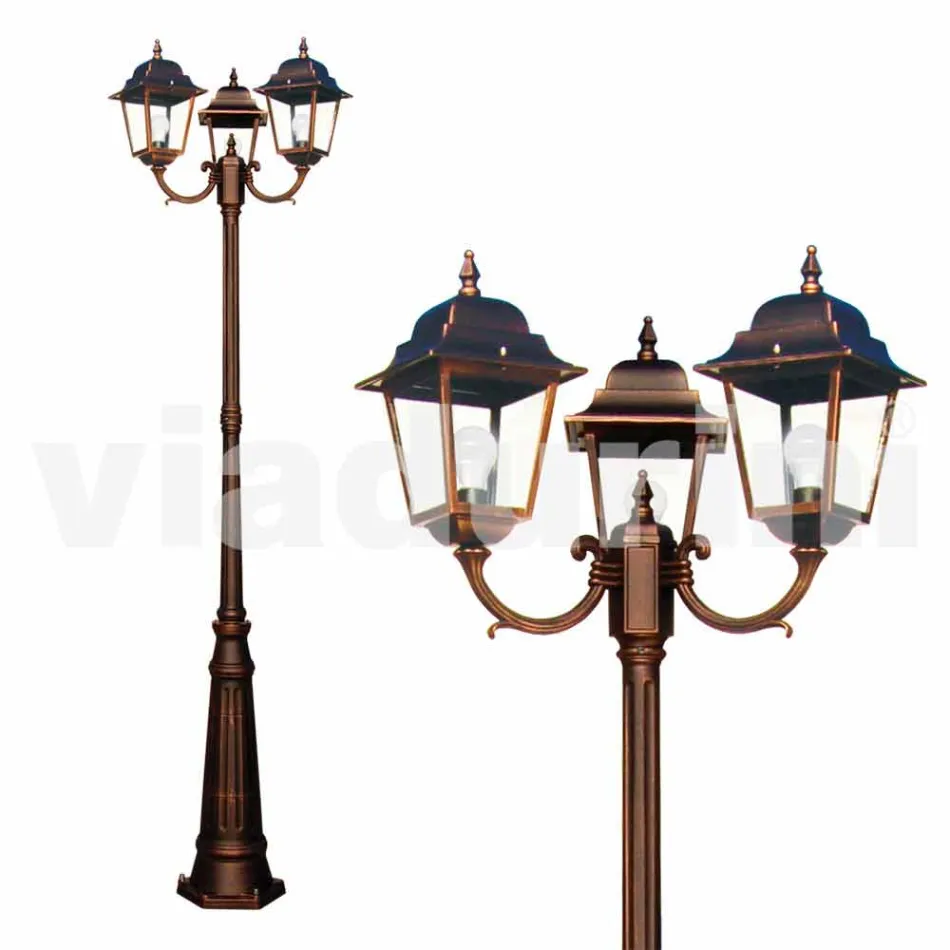 Classic tre-ljus utomhus lampa tillverkad i Italien, Aquilina Viadurini