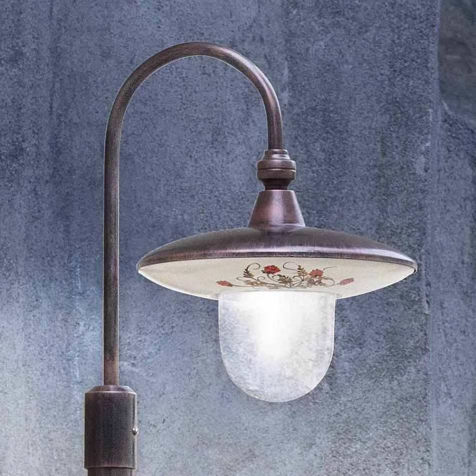 Utomhuslyktstolpe i svart aluminium och handmålade blommor - Latina Viadurini