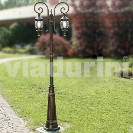 Trädgårdslyktstolpe med 2 lampor i pressgjuten aluminium tillverkad i Italien, Anika Viadurini