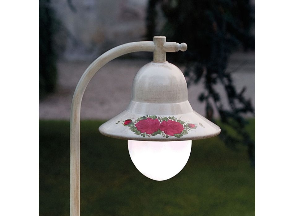 Utomhusgatulampa Vit aluminium och handmålad blomdekor - Imperia Viadurini