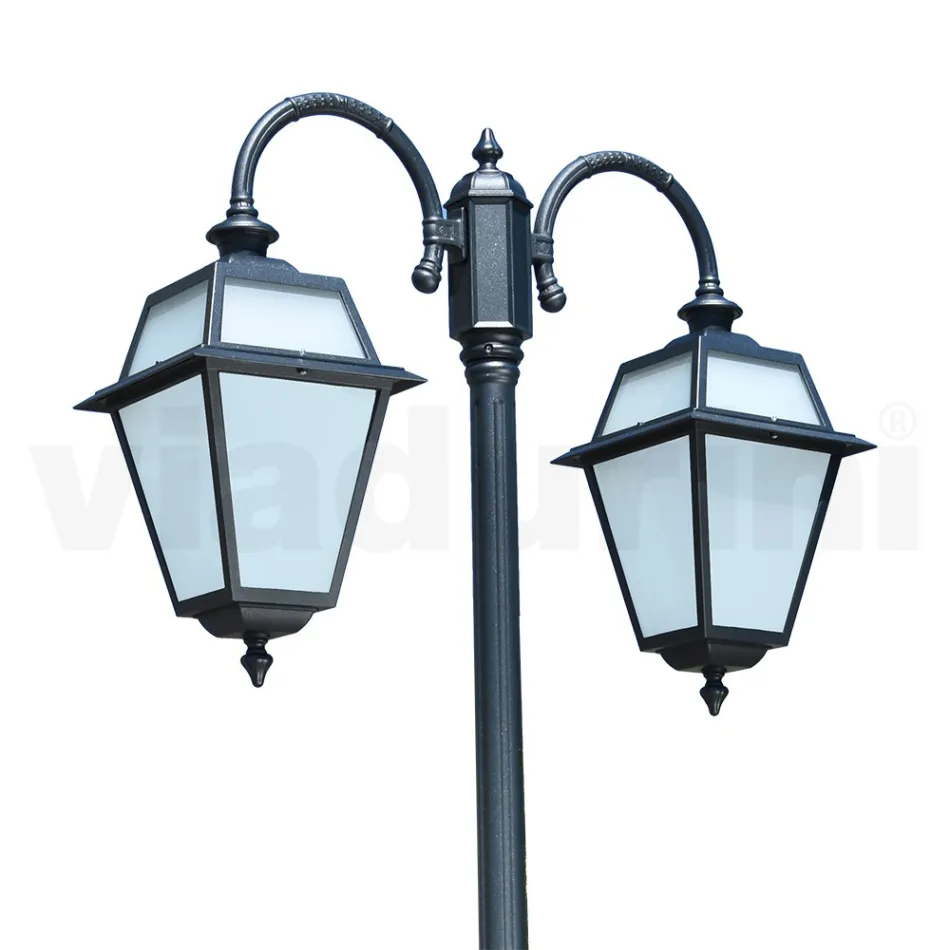 Trädgårdslampa med 2 lampor i aluminium och glas Tillverkad i Italien - Vivian Viadurini
