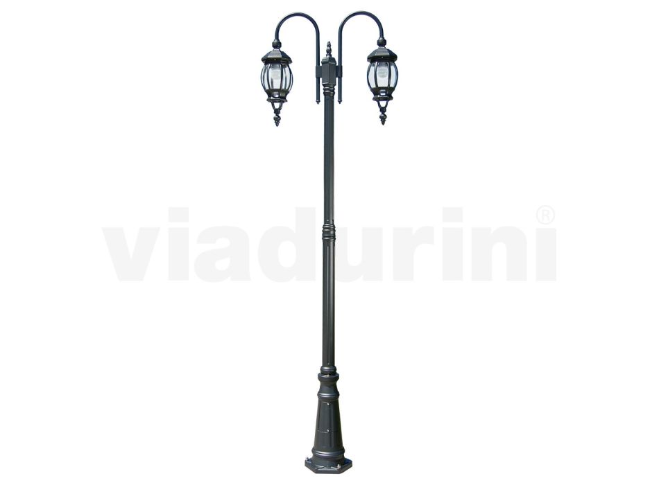Lyktstolpe Vintage Style 2 lampor i antracitaluminium Tillverkad i Italien - Empire Viadurini
