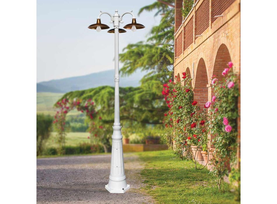 Vintage lyktstolpe med 3 lampor i aluminium och mässing Tillverkad i Italien - Adela Viadurini