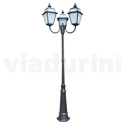 Vintage lyktstolpe med 3 lampor i aluminium och glas Tillverkad i Italien - Vivian Viadurini