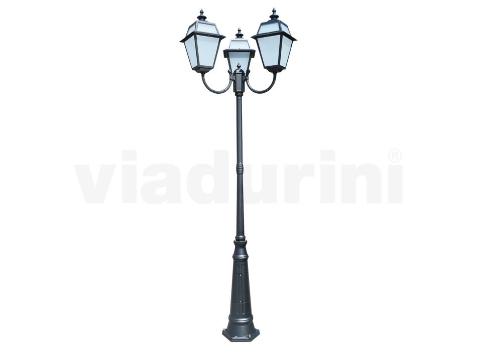 Vintage lyktstolpe med 3 lampor i aluminium och glas Tillverkad i Italien - Vivian Viadurini