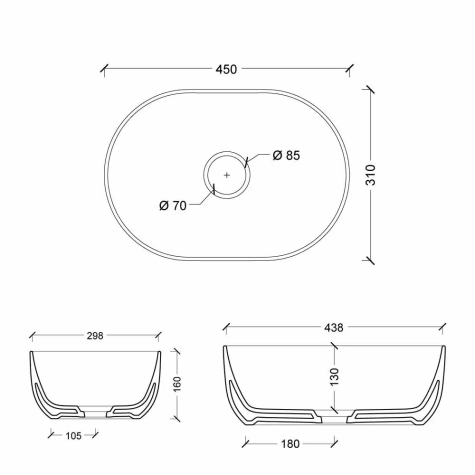 Handfat 45x32cm keramiska bänkskiva Italien Star gjort, modern design Viadurini